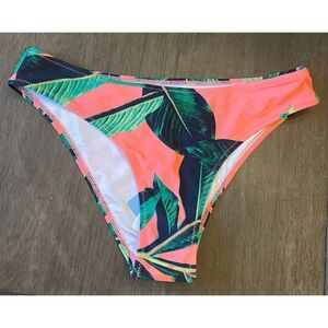 Cupshe Tropical Leaf Print Bikini Bottom - Vibrant Coral‎ & Green